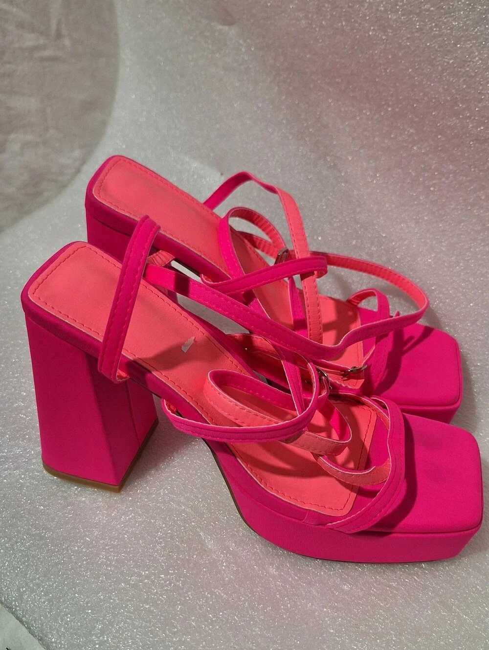 Women's Hot Pink Strappy Block Heel Sandals